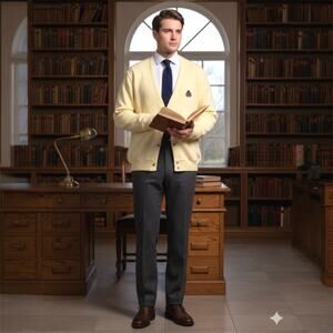 Vintage IZOD Logo Men’s Large Button Front Pale Yellow Cardigan Academia Preppy